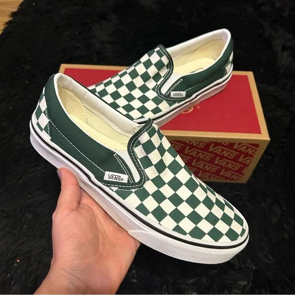 VANS checkerboard green slip on shoes sneakers women’s 8 new in box - Picture 1 of 7